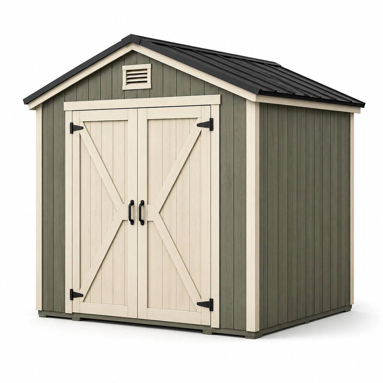 Abri de jardin en résine avec double porte vert/beige