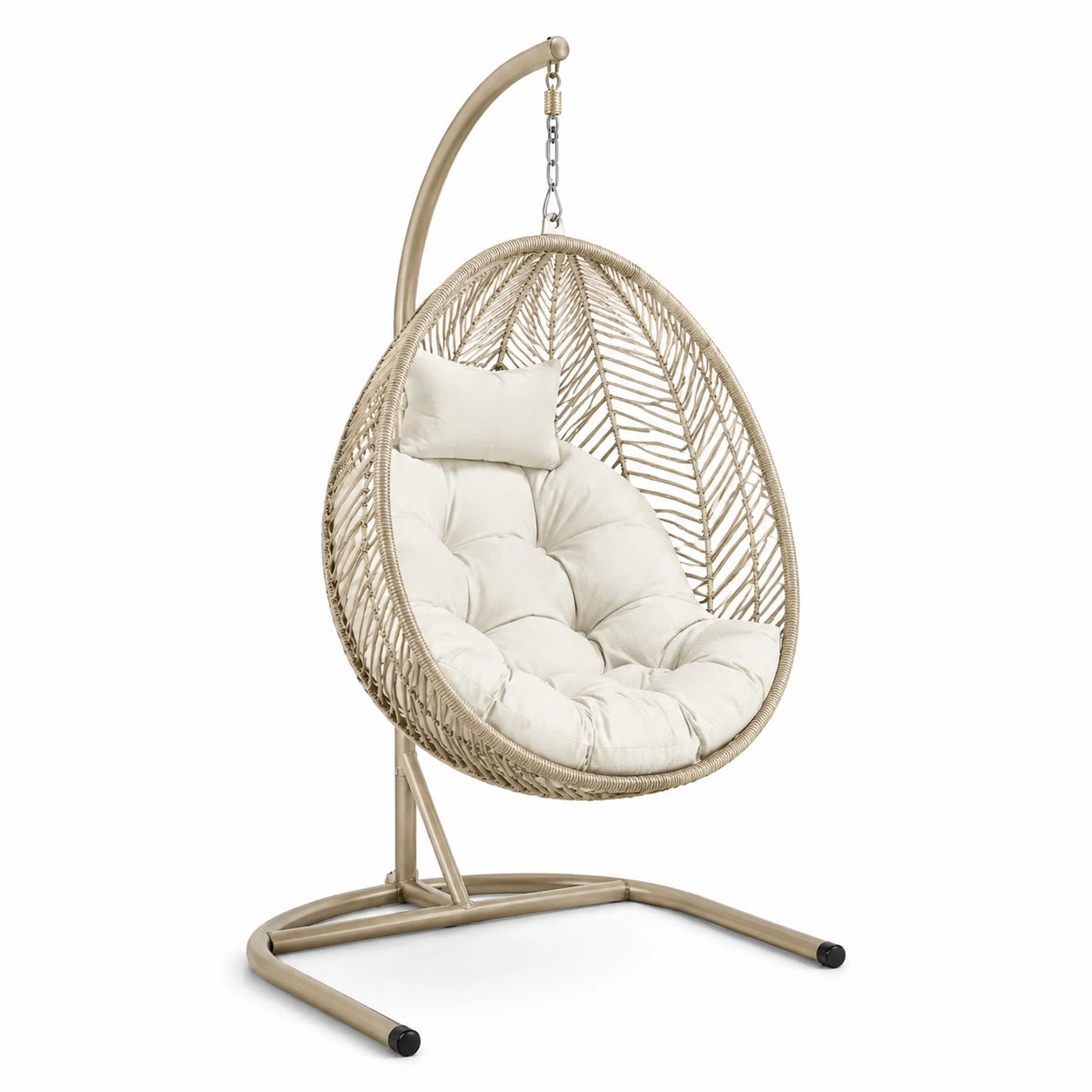 Chaise suspendue en rotin synthétique avec coussin beige