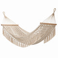 Hamac en coton avec barres en bois et franges, crème, 200 cm