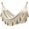 Hamac en Coton avec Détails en Macramé Vert et Beige