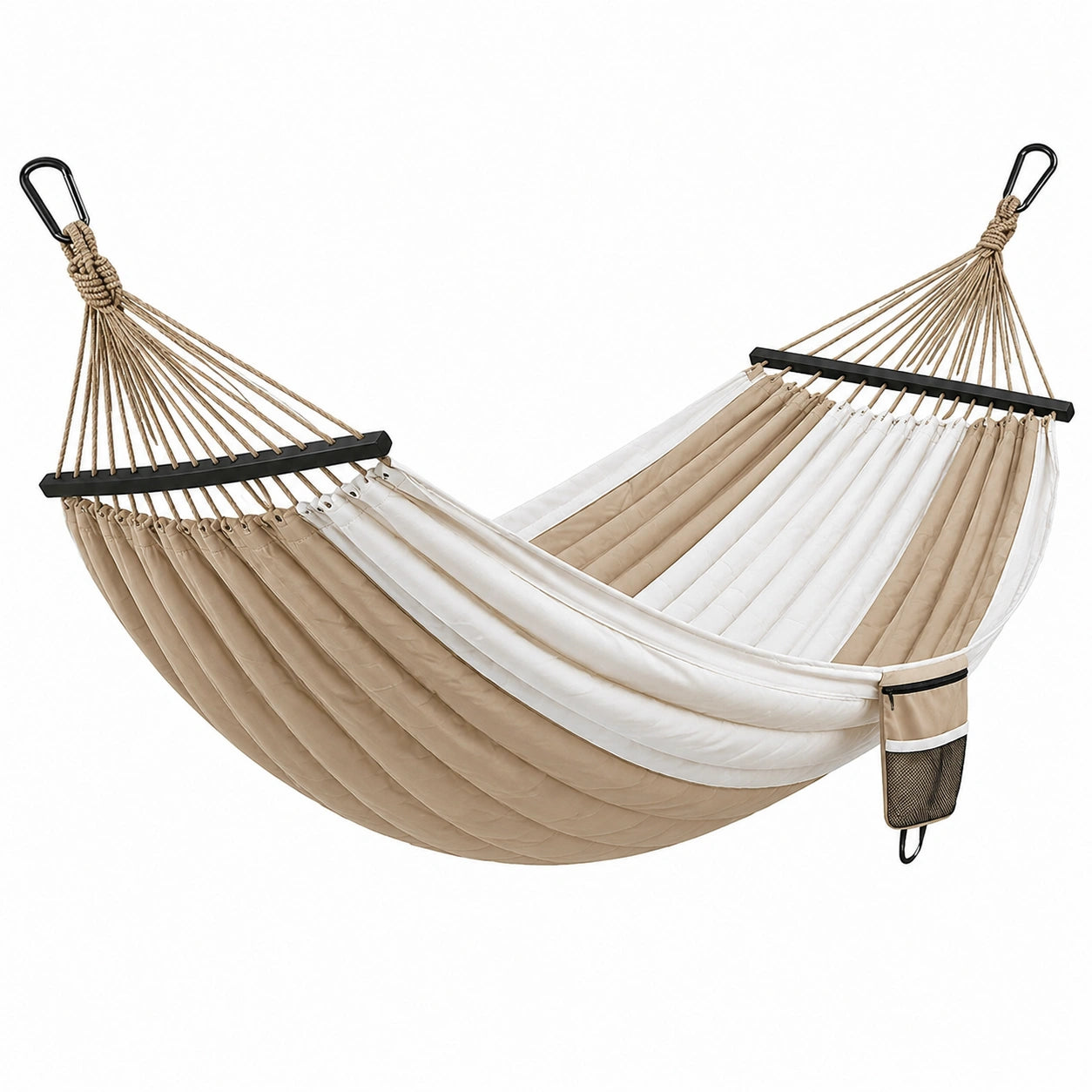 Hamac double en tissu polyester beige et blanc