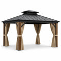Pavillon en bois et aluminium avec toit en acier, rideaux en polyester beige/noir 3x4 m
