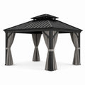 Tonnelle en aluminium avec toit en acier et rideaux en polyester 3x4 m