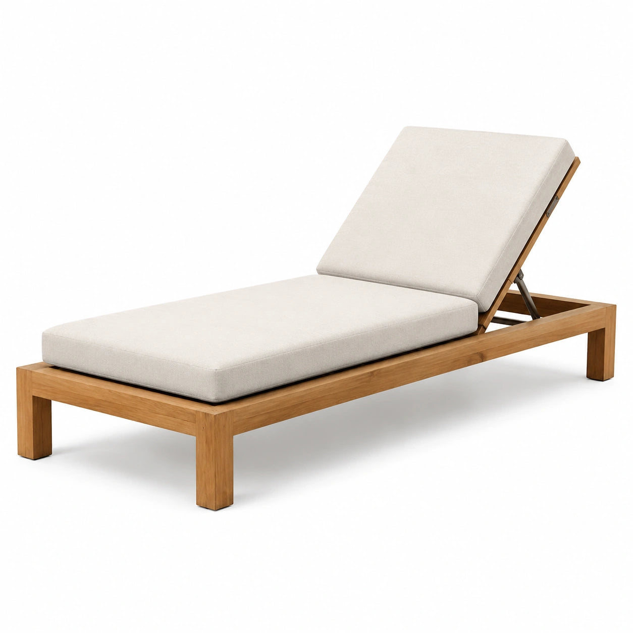 Chaise longue en bois avec coussins en tissu beige