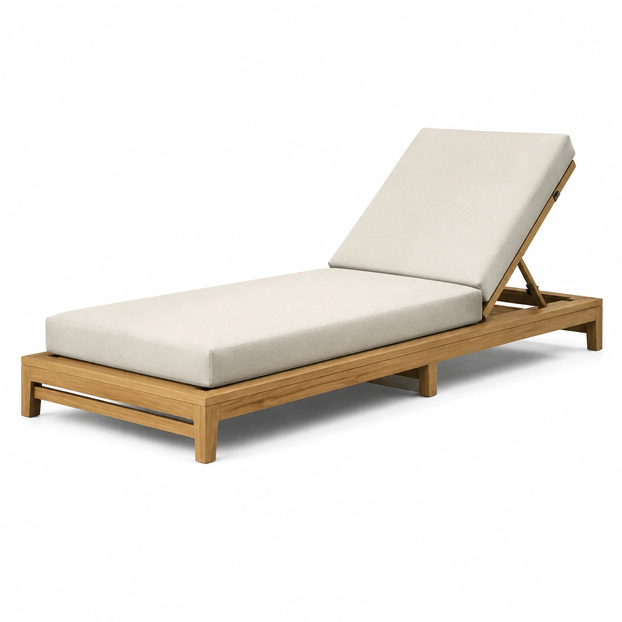Chaise longue en bois avec coussin en tissu beige