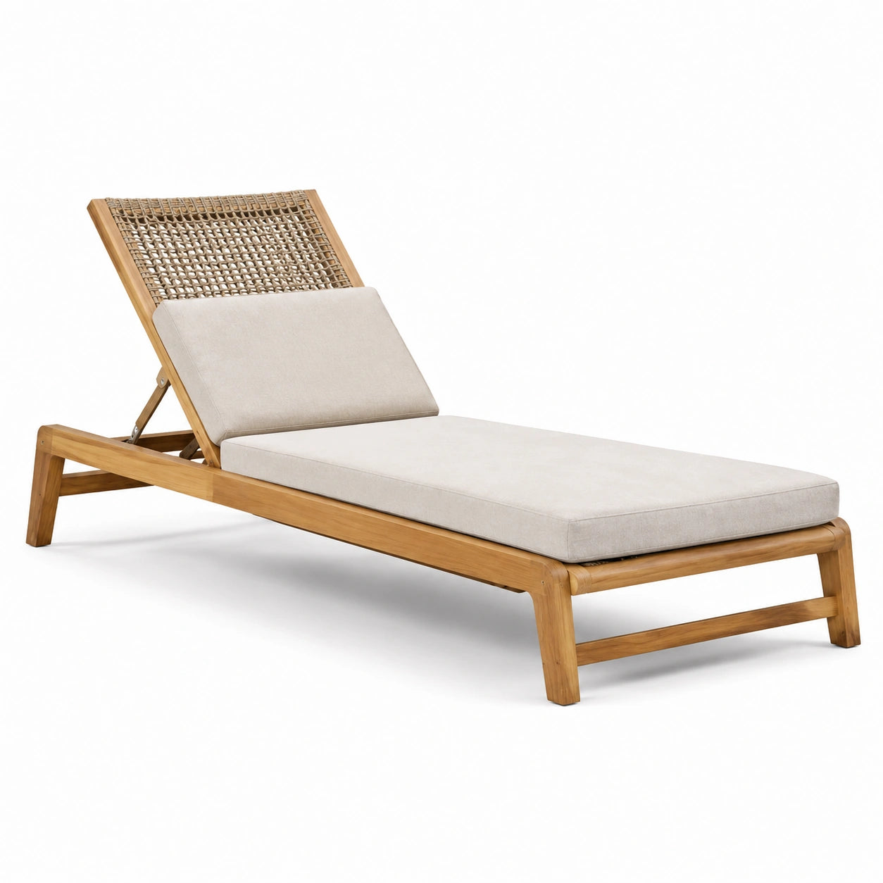 Bain de soleil en bois avec dossier réglable et coussin beige