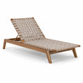 Chaise longue en bois de teck et polyester écru 200x65x30 cm