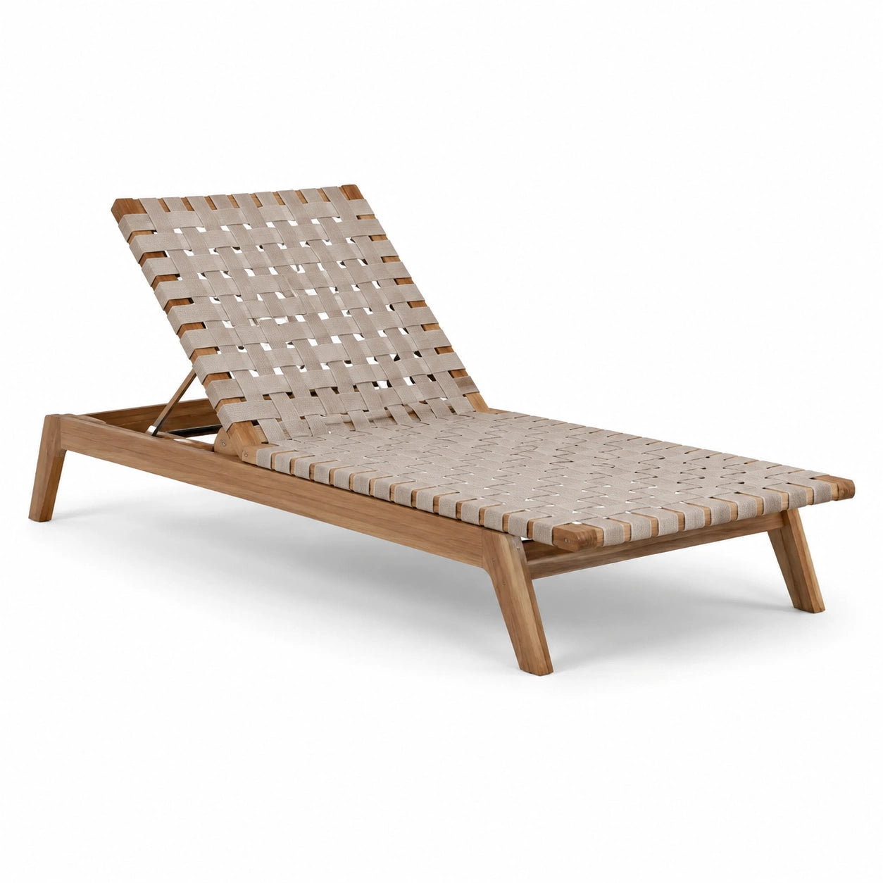 Chaise longue en bois de teck et polyester écru 200x65x30 cm