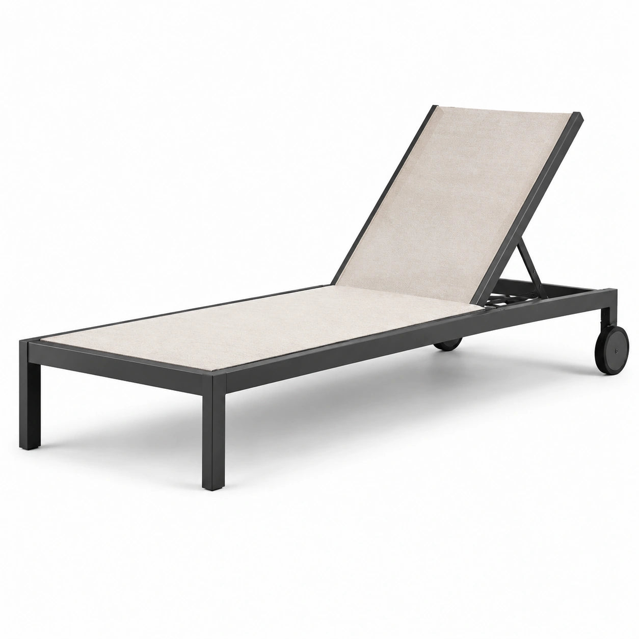 Chaise longue en aluminium et textilène beige avec roues