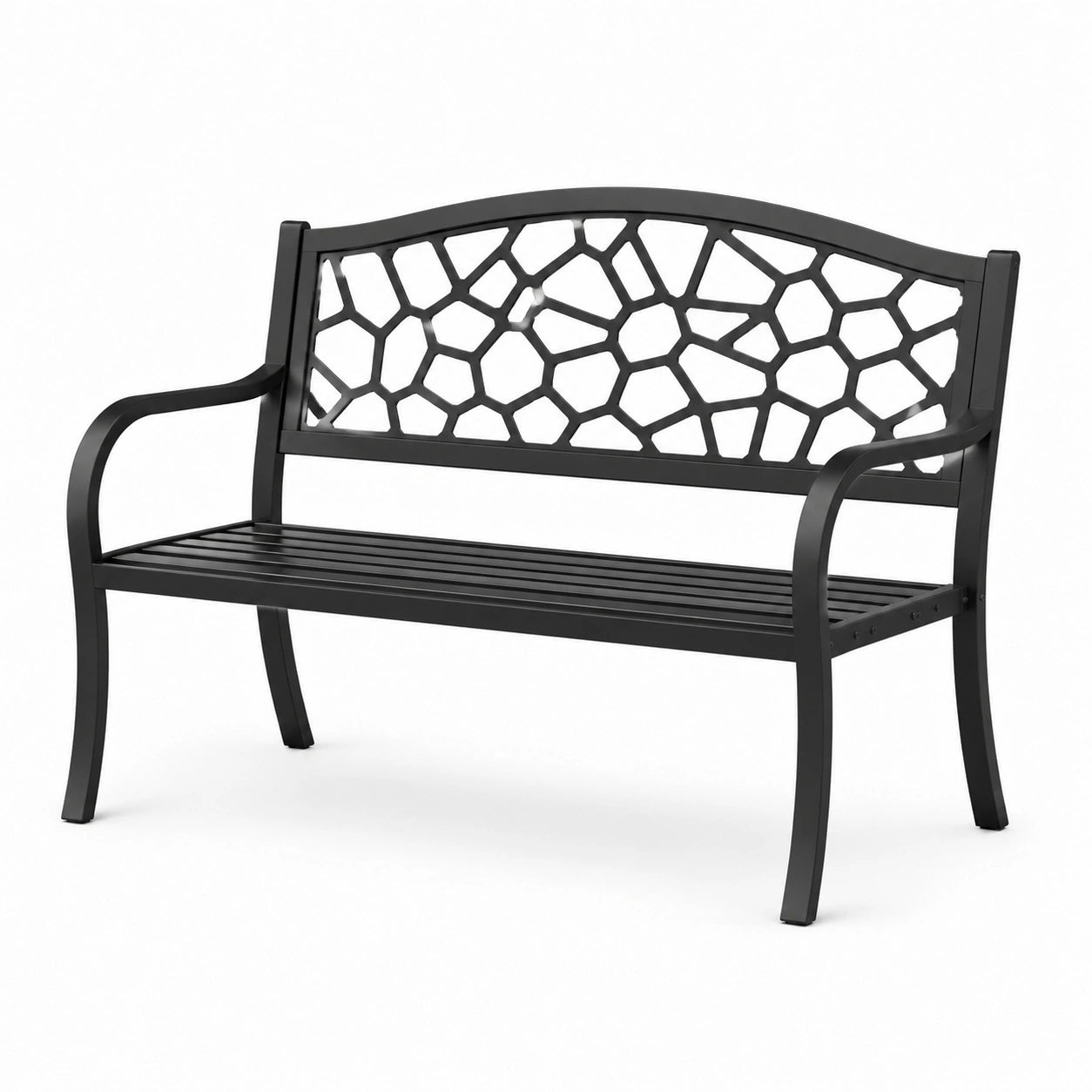 Banc en métal noir avec motif géométrique