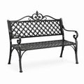Banc de jardin en métal noir avec motifs décoratifs