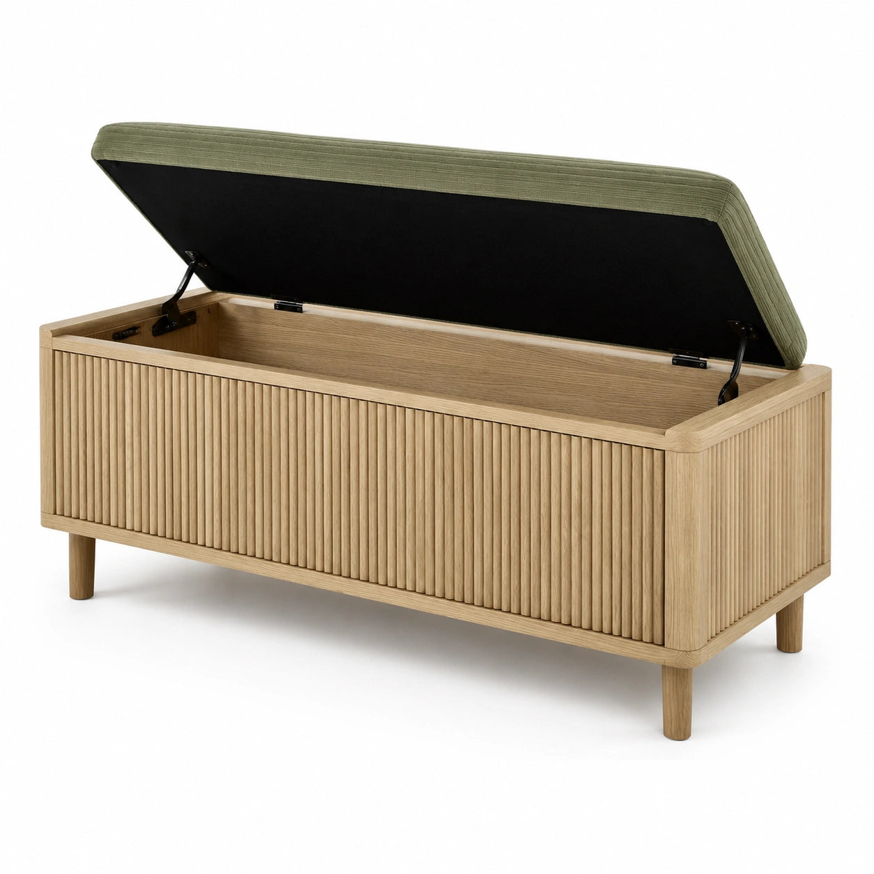 Banc de rangement en chêne avec couvercle en tissu vert 120 cm