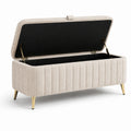Banc de rangement en métal et tissu polyester beige 120x40x45 cm