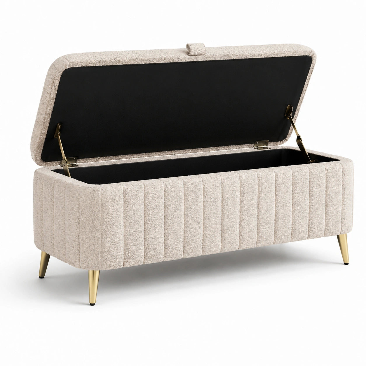 Banc de rangement en métal et tissu polyester beige 120x40x45 cm