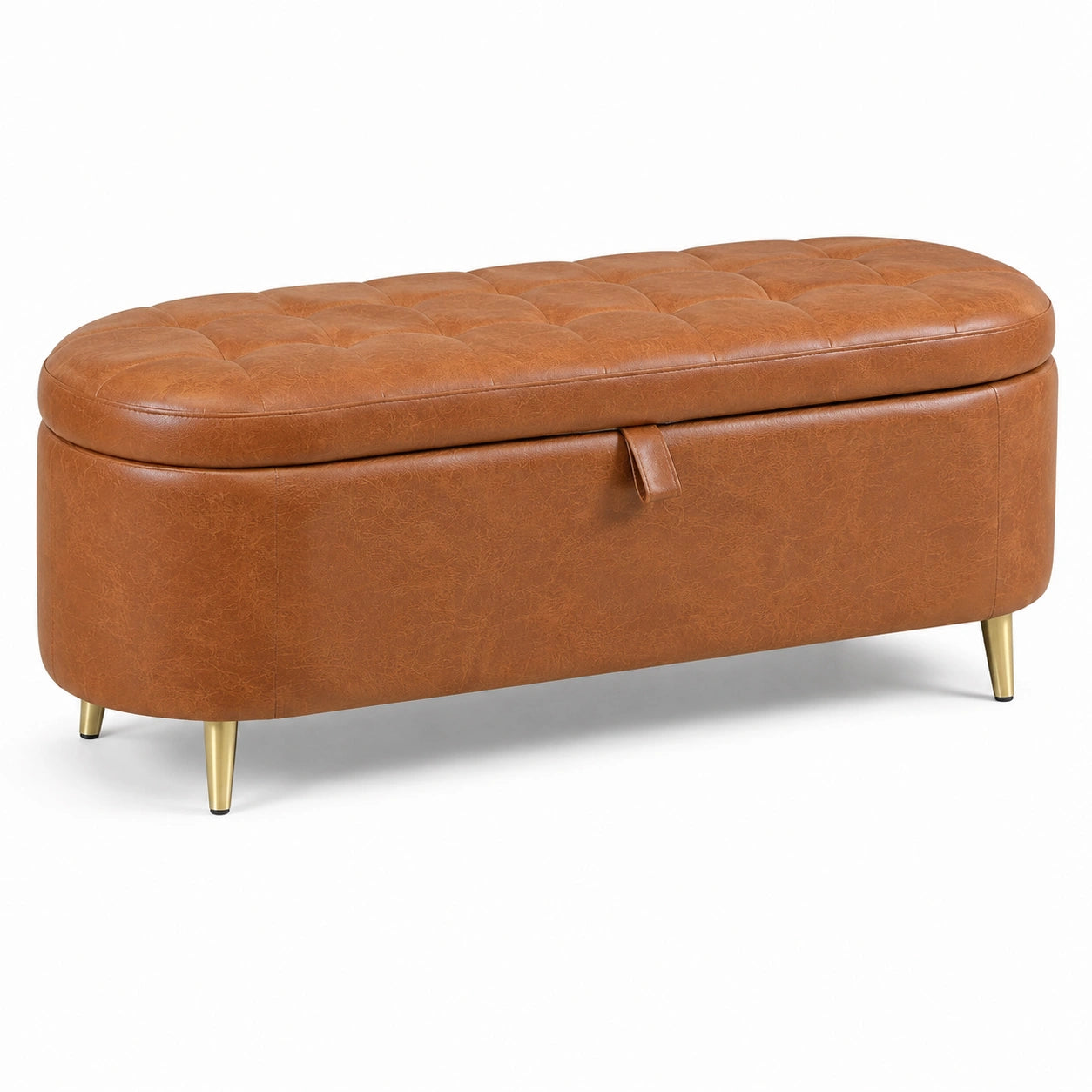 Banc de rangement en cuir synthétique avec pieds en métal doré marron