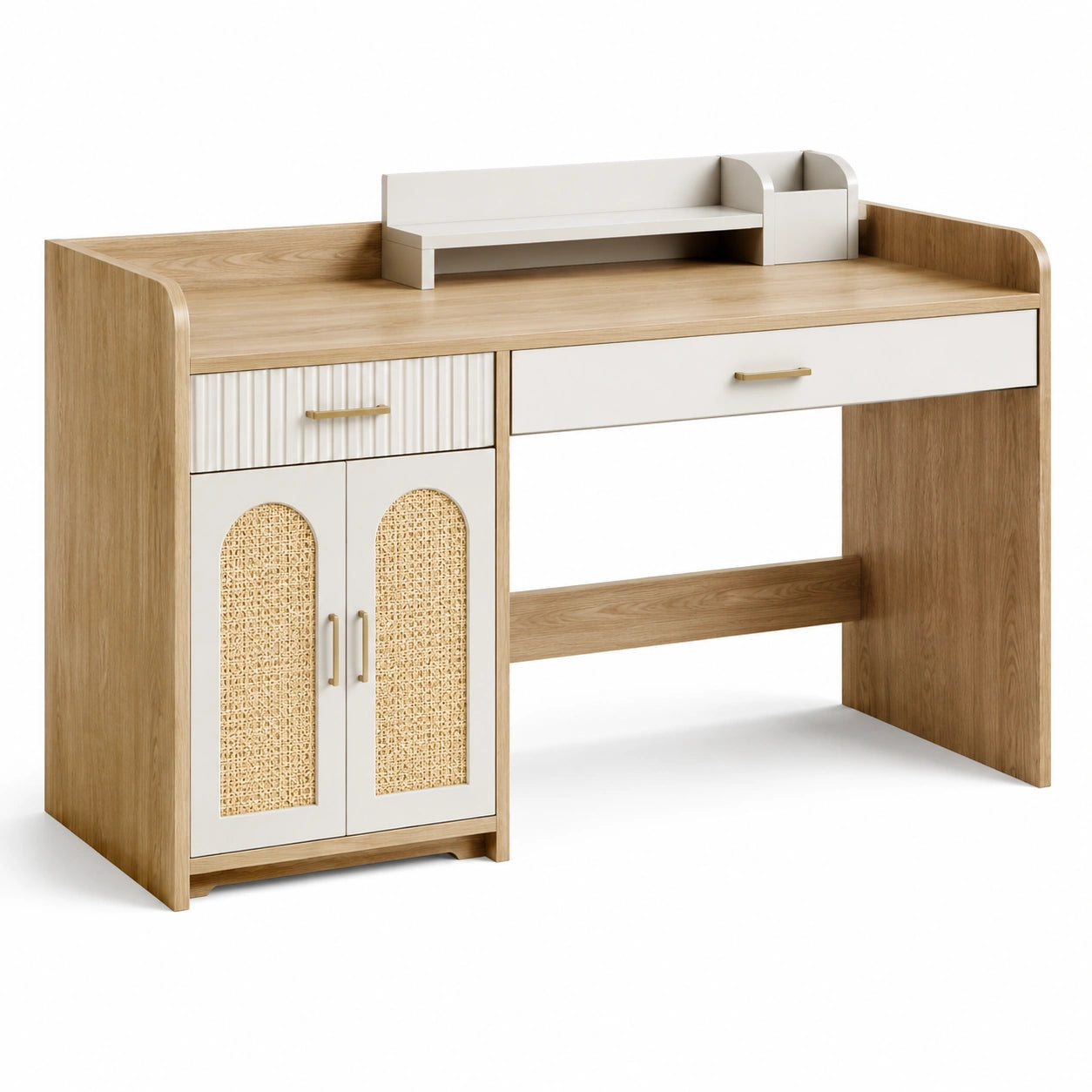 Bureau en bois avec tiroirs en MDF, chêne/blanc