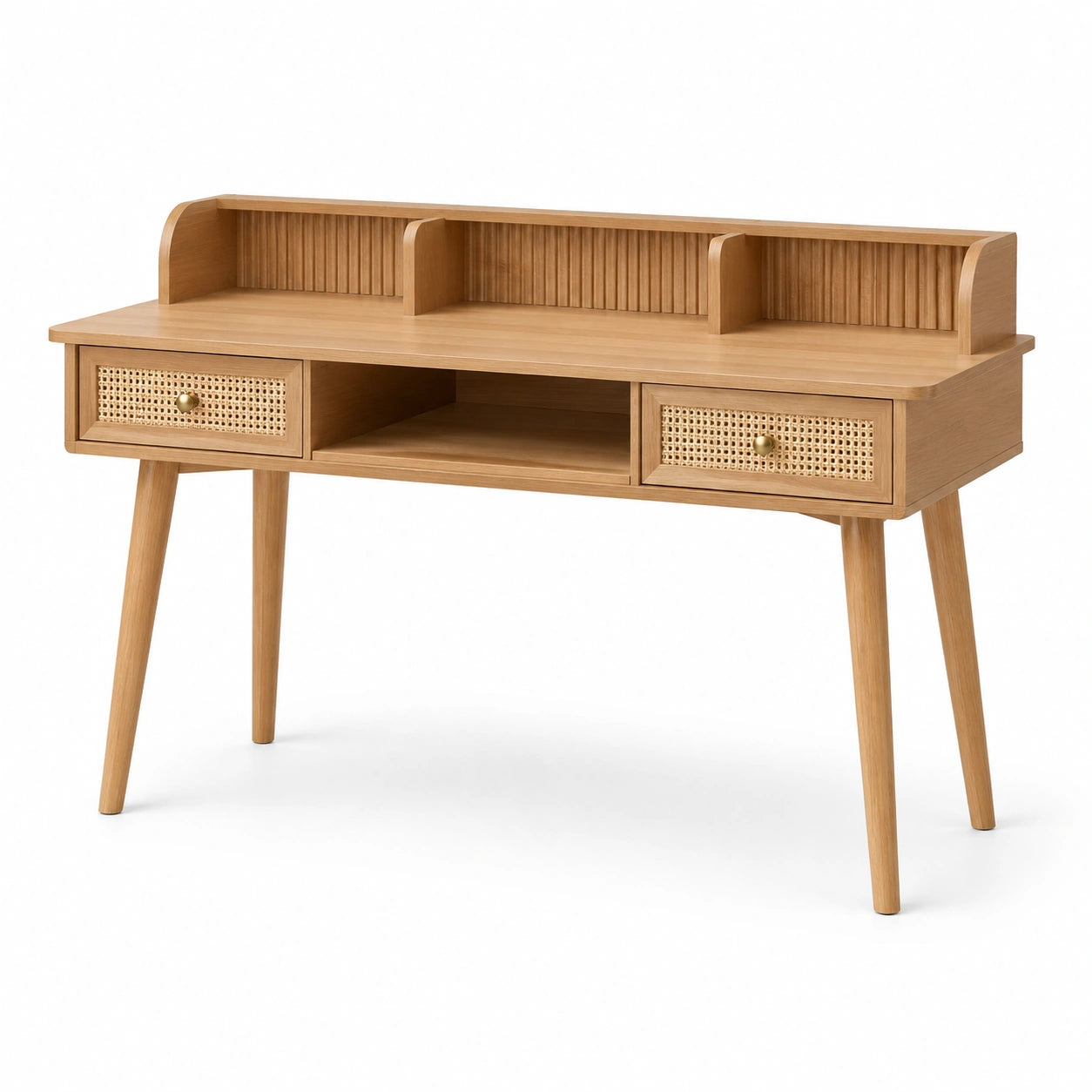 Bureau en bois avec tiroirs en rotin