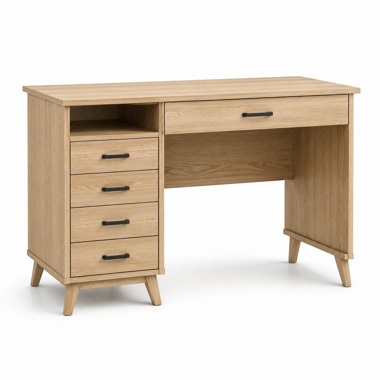 Bureau en Bois avec Tiroirs et Étagère en Chêne Clair
