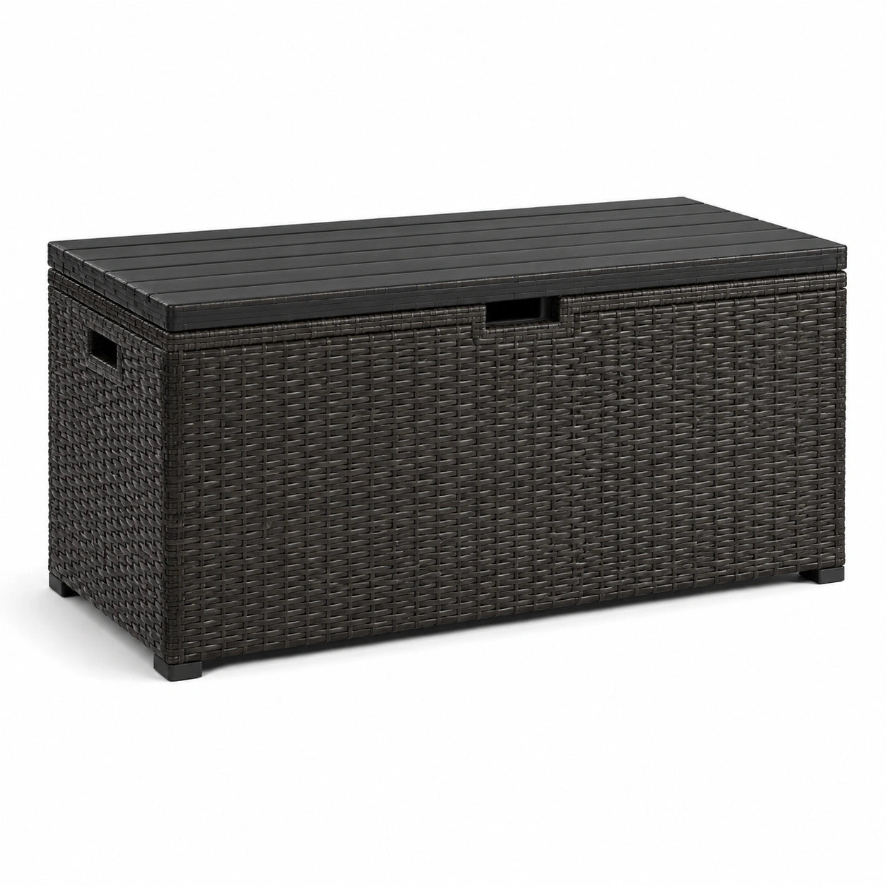 Coffre de rangement en résine tressée noire avec couvercle en polypropylène 120x60x50 cm