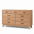 Commode en bois de chêne clair avec poignées en métal noir