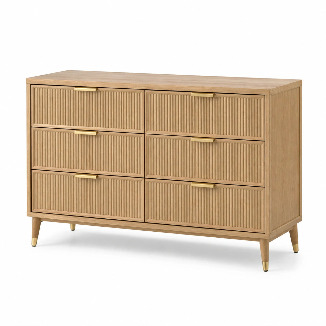 Commode en bois de chêne avec poignées dorées