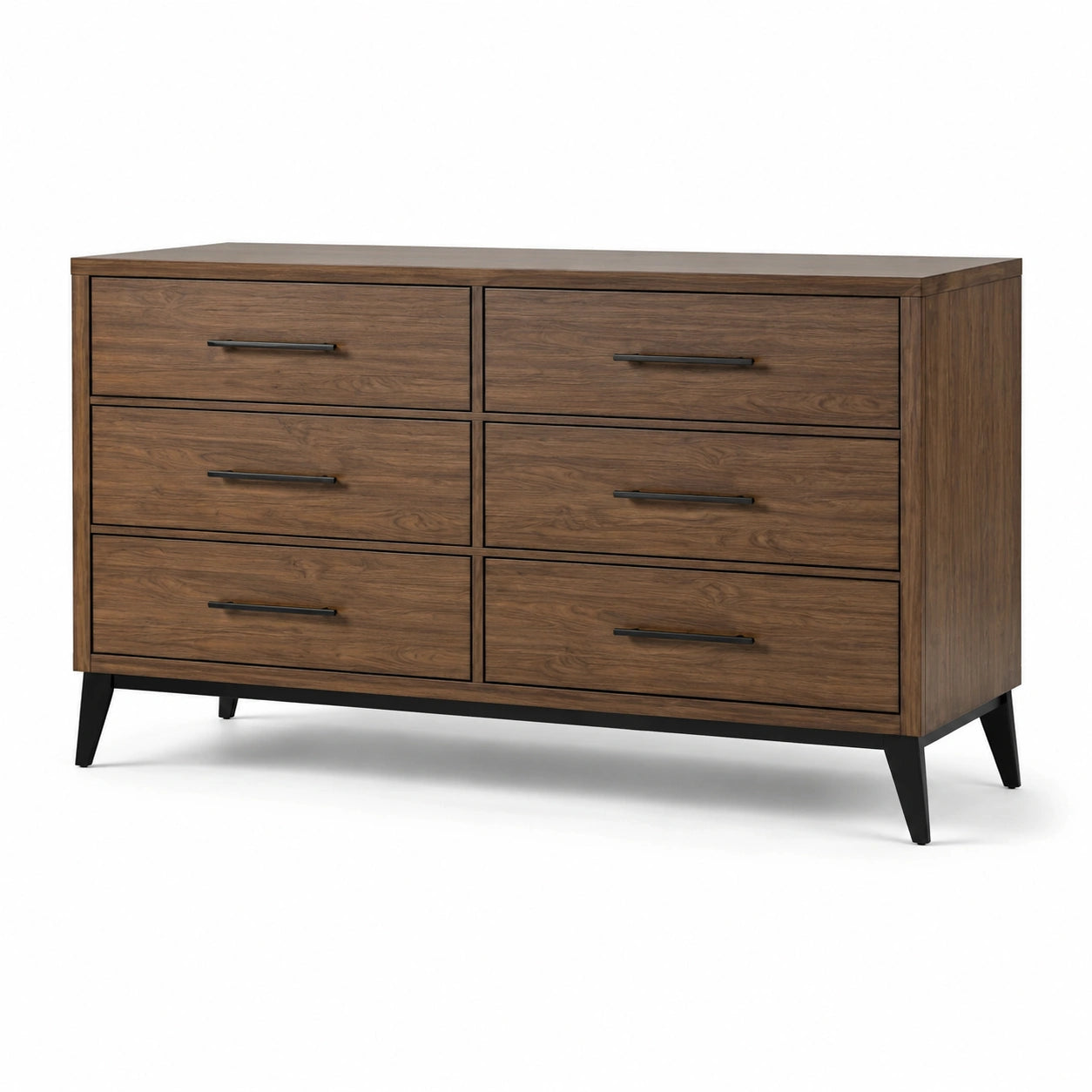 Commode 6 tiroirs en placage bois et métal 120cm marron