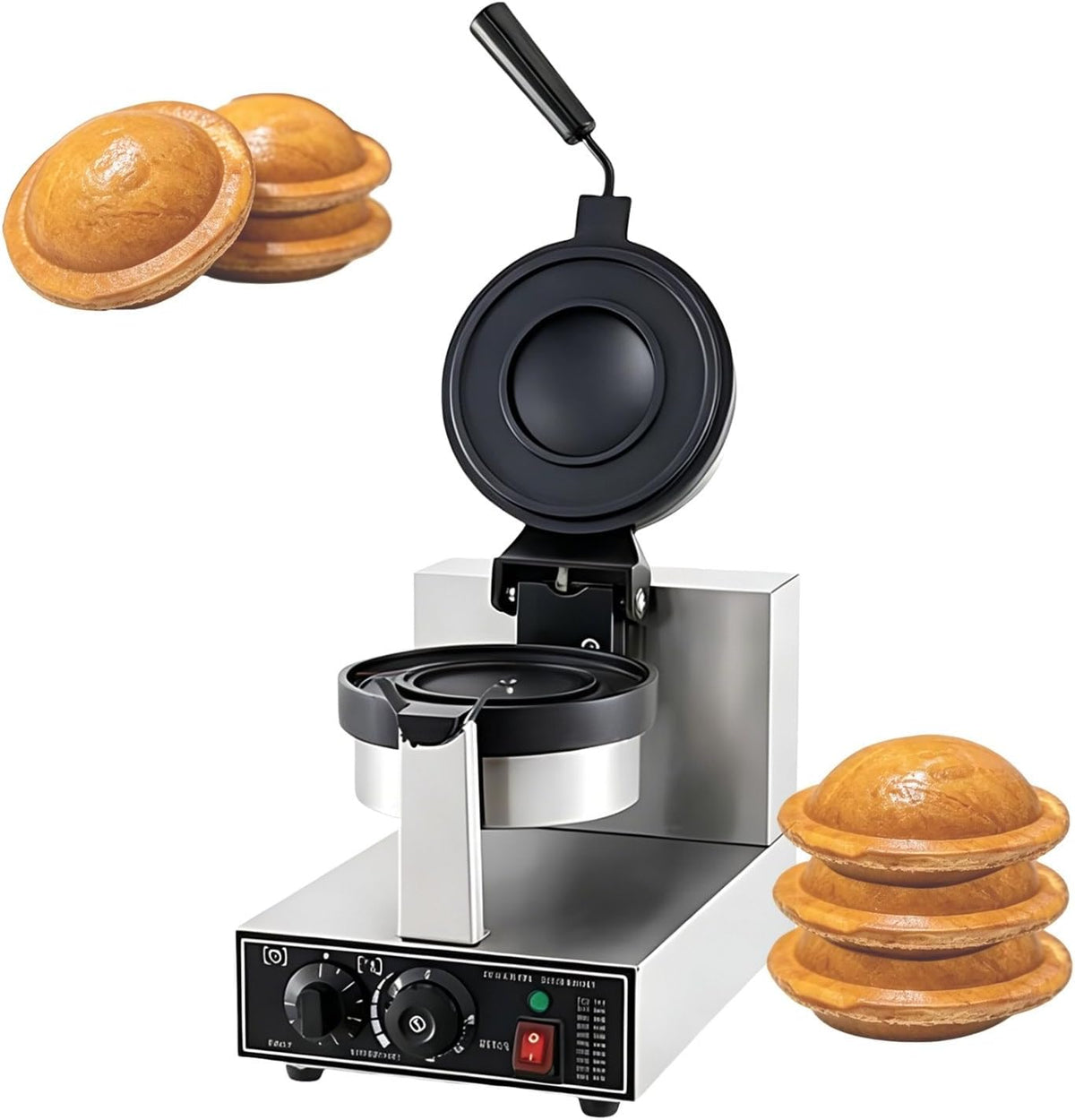 Machine gaufrier, Noir, à Burger et Commerciale, Rotation à 180°, Chauffage Double Face, Température Réglable 50-300°C