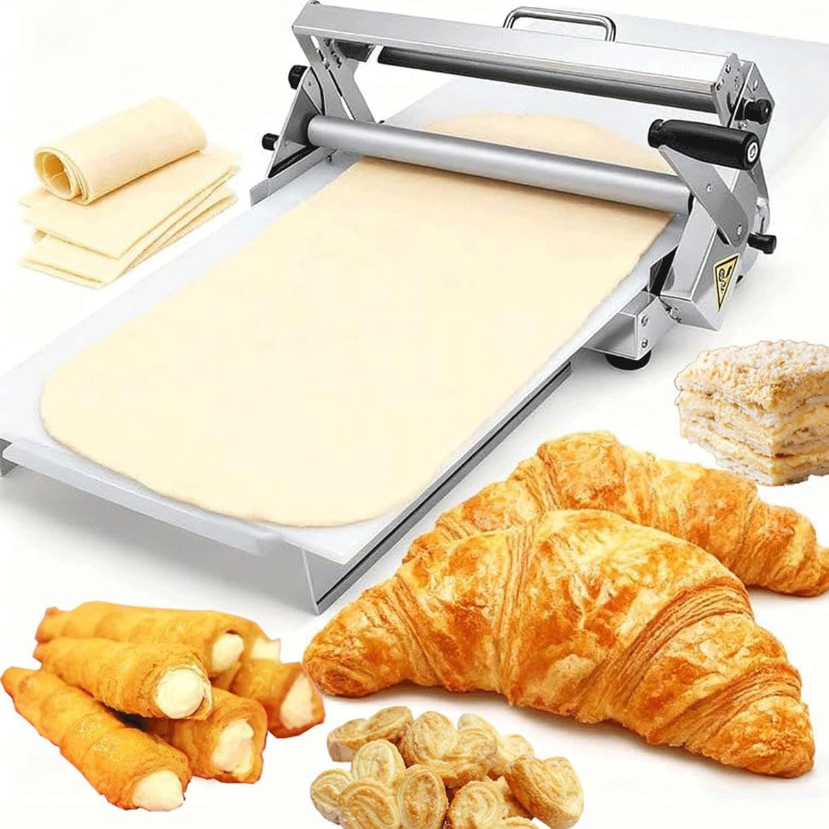 LBJDJYB Machines à pâtes manuelles, Noir, Lami À Pâte Manuel À Épaisseur Réglable, Lami À Pâte À Croissants