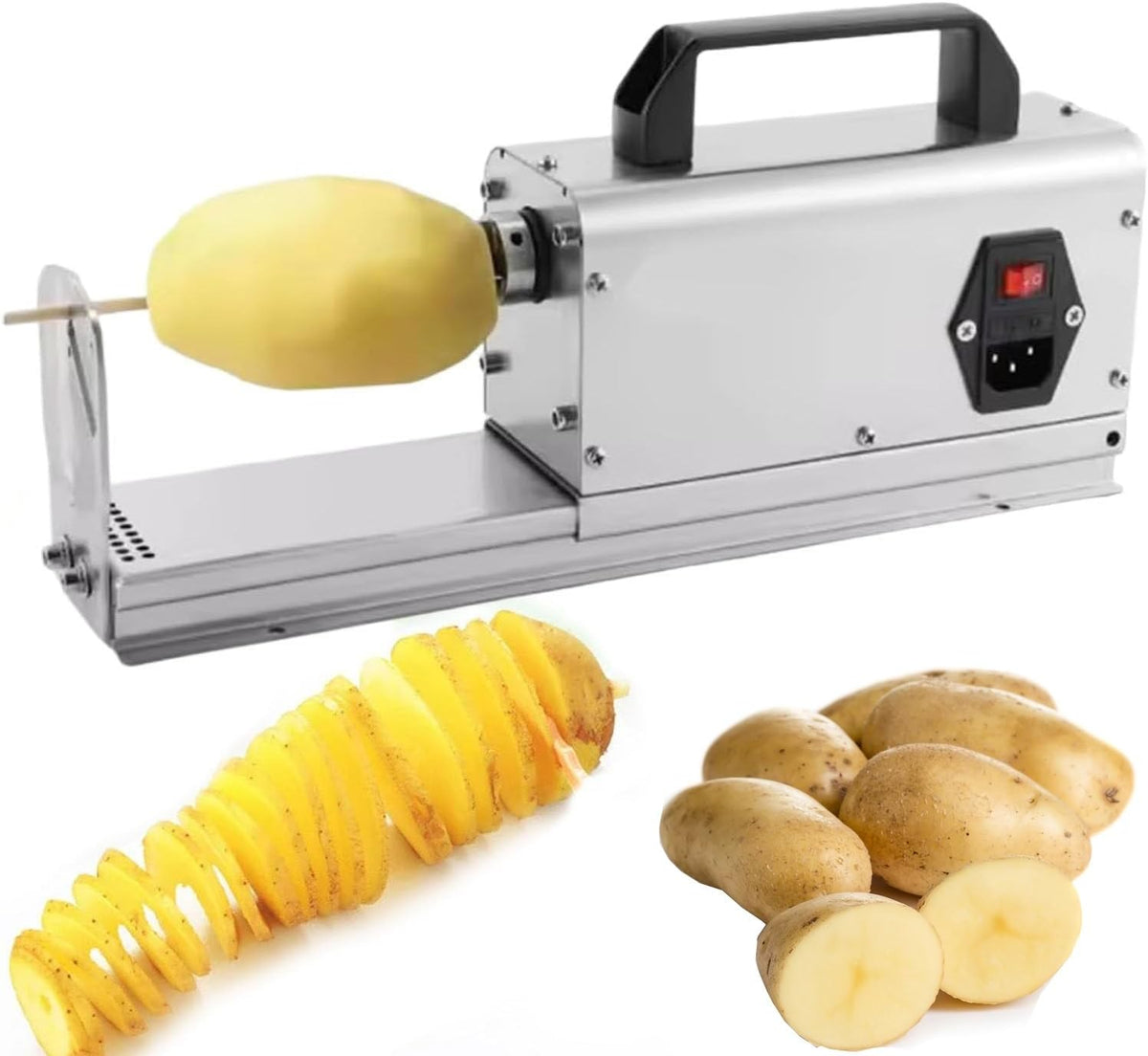 SUCRFXJ trancheuse électrique, 40 W, acier inoxydable, Argent, professionnelle for pommes de terre, trancheuse à frites en spirale