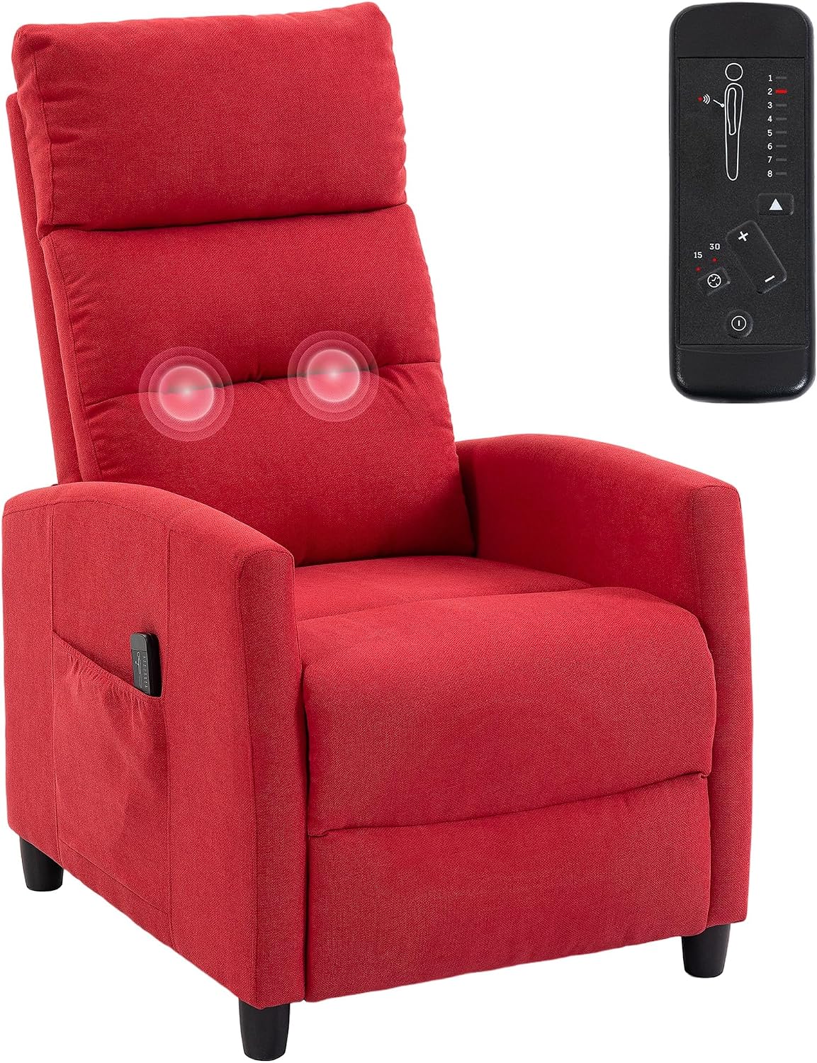 HOMCOM Fauteuils relaxants, Rouge, Fauteuil Massant Manuel 160° Vin