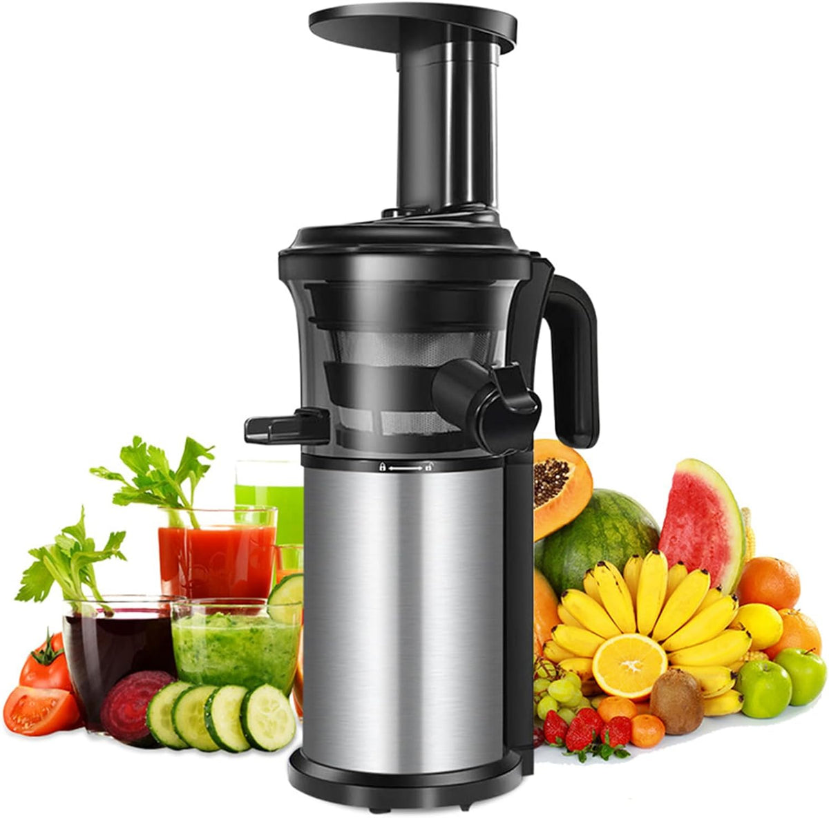 PEIXEN presse-agrumes, 500-1000 ml, 200 watts, 1000 ML, 200 W, Noir, Technologie Quick-Clean, extracteur de jus Compact