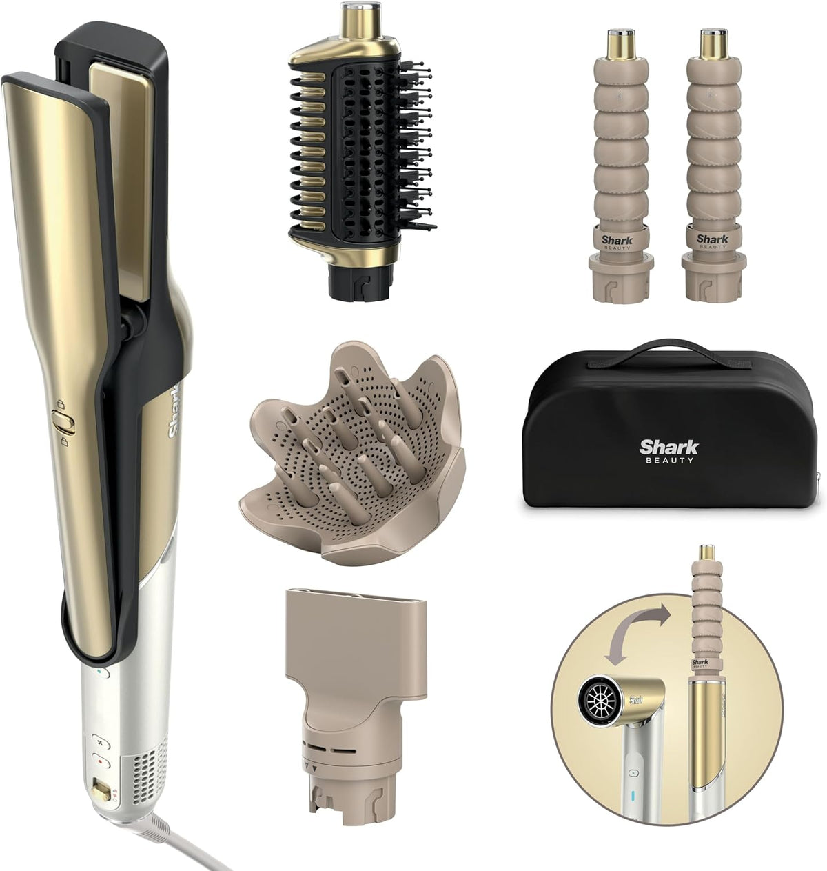 Shark Appareils multifonctionnels, Noir, Glam Multistyler, Seche cheveux avec séchage rapide HD6052SEU