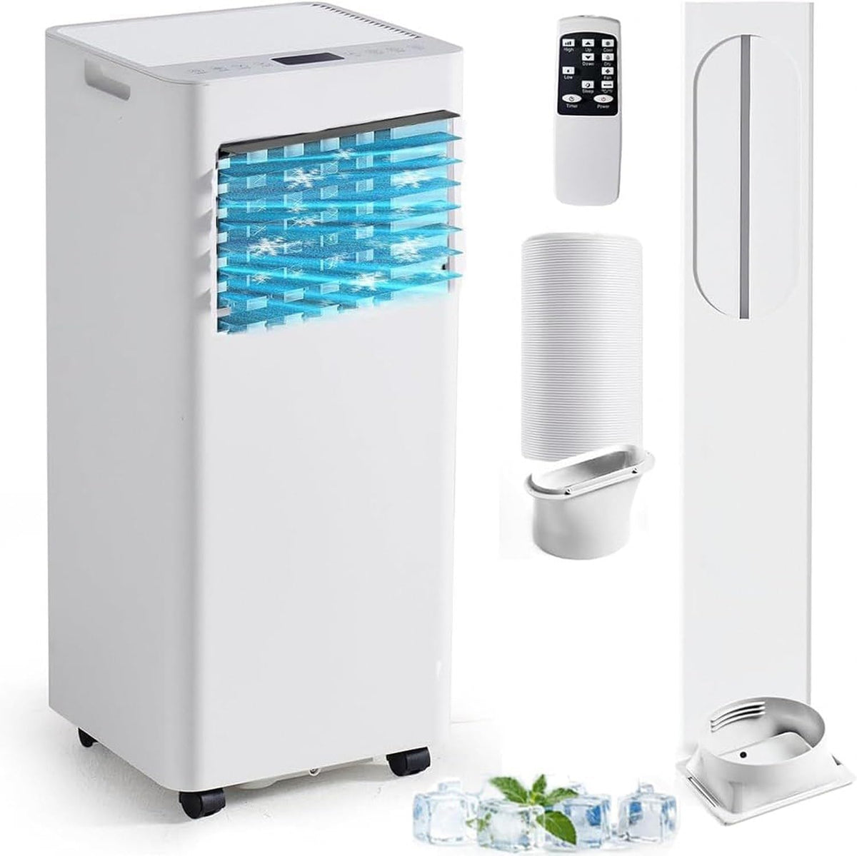 HUANQIN climatiseur portable, 9000 BTU, Noir, Climatiseur Mobile, 4-en-1 Rafraîchisseur d'air avec Ventilateur
