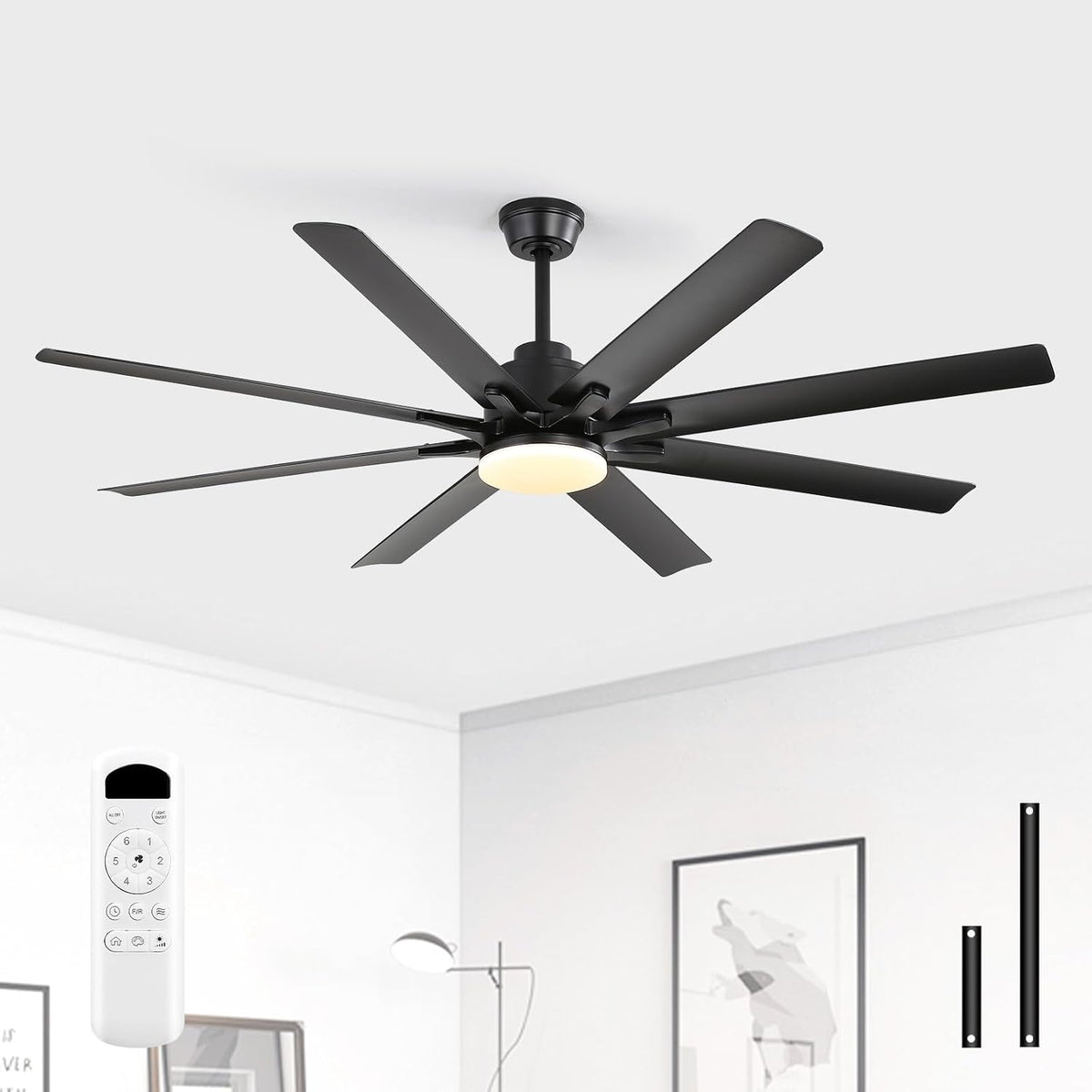 Sofucor Ventilateurs de plafond avec lampe intégrée, 132 cm, Blanc, Ventilateur Plafond avec Lumière et Télécommande