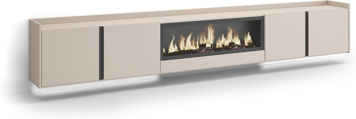 Skraut Home cheminée électrique, 107 cm de large, 32 cm de haut., 34w., 315x50x35 cm, Beige, Meuble TV, Banc Télé