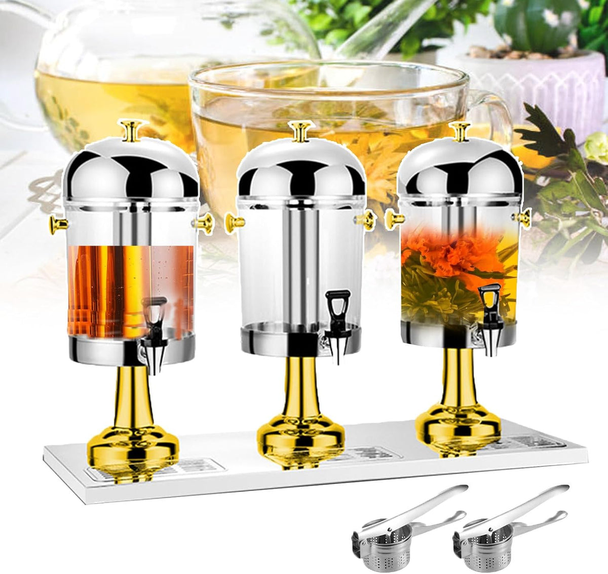 asdchZen fontaine à eau, 87 × 35 × 58 cm / 34,2 × 13,7 × 22,8 po, 24 L (3 récipients), Acier inoxydable, Argenté / Plaqué or