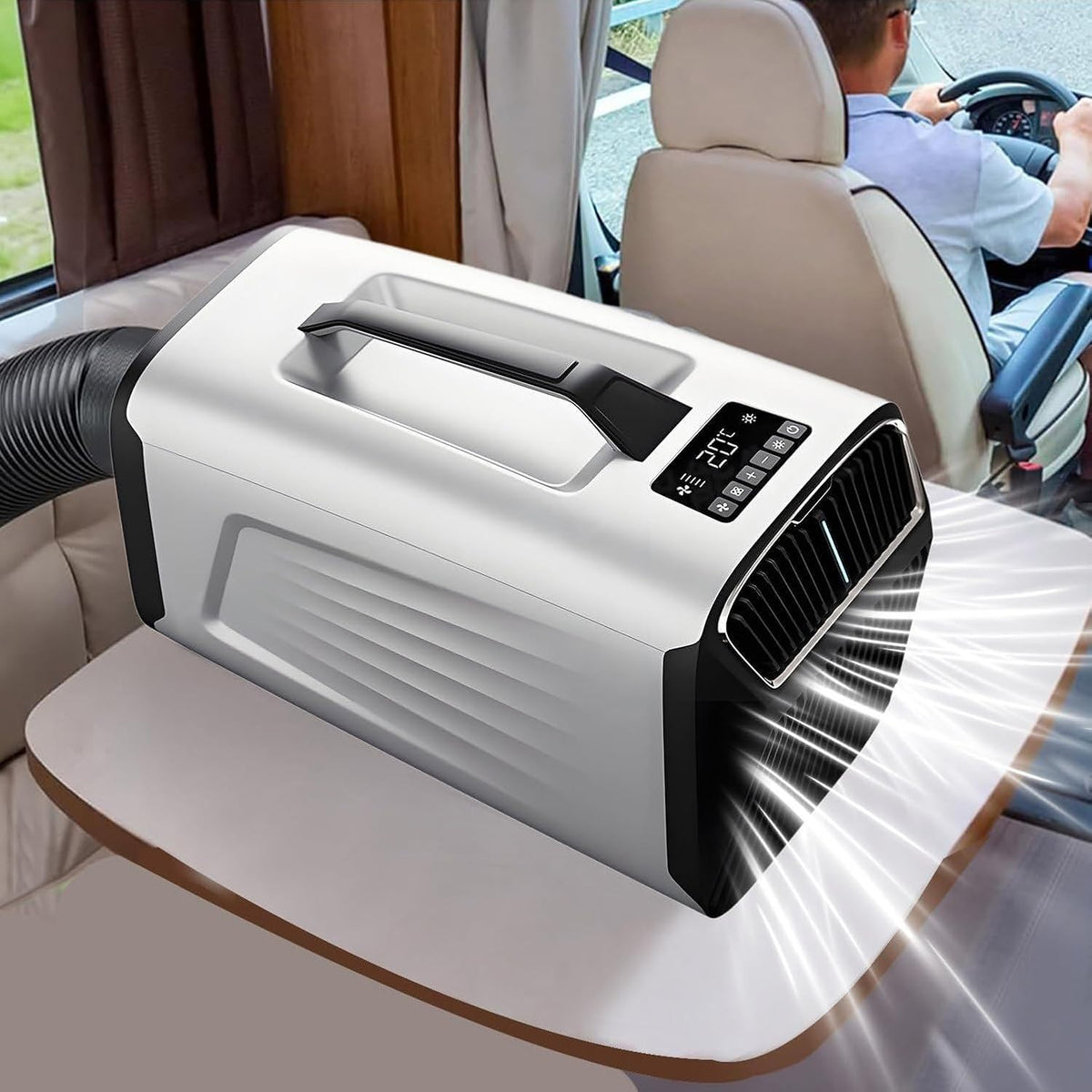 climatiseur portable HOUXINZ, 1500 W, 5200 BTU, Blanc, Camping pour Tente, 4-en-1 Refroidissement Ventilateur Deshumidificateur Minuterie