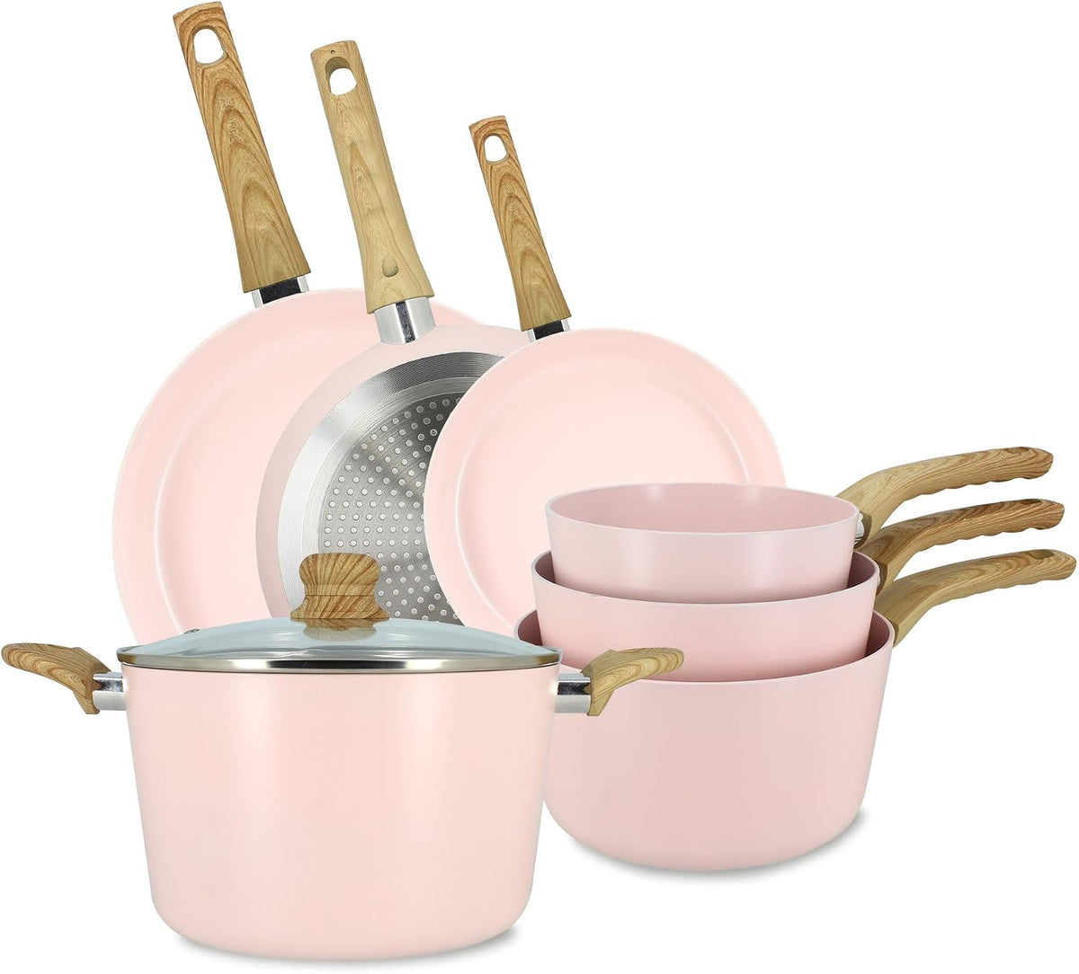 MENASTYL batterie de cuisine, Rose, 3 casseroles, 1 faitout - Gamme Colorama - - 6014243