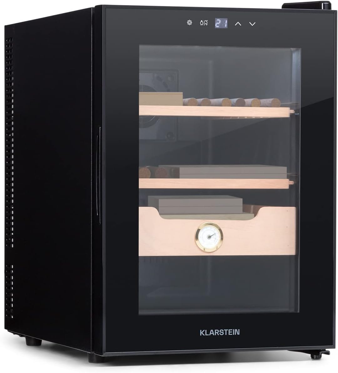 KLARSTEIN fumoir, 37 Litres, Noir, El Presidente Cave à Cigares - Humidor Thermoélectrique avec Porte Vitrée