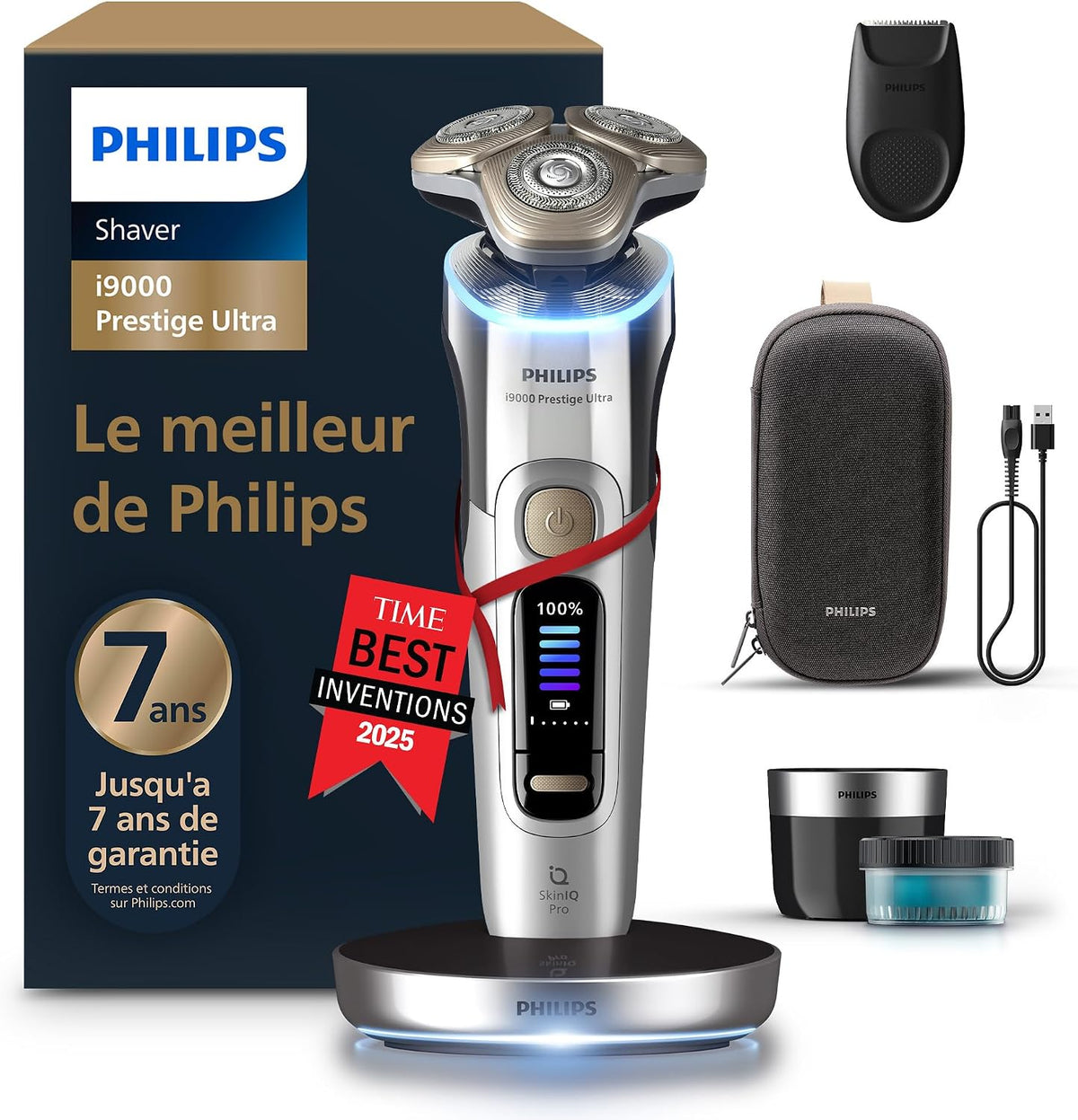 PHILIPS épilateur à lumière pulsée, Noir, Rasoir i9000 Prestige Ultra, rasoir électrique 100% étanche, technologie Skin IQ Pro
