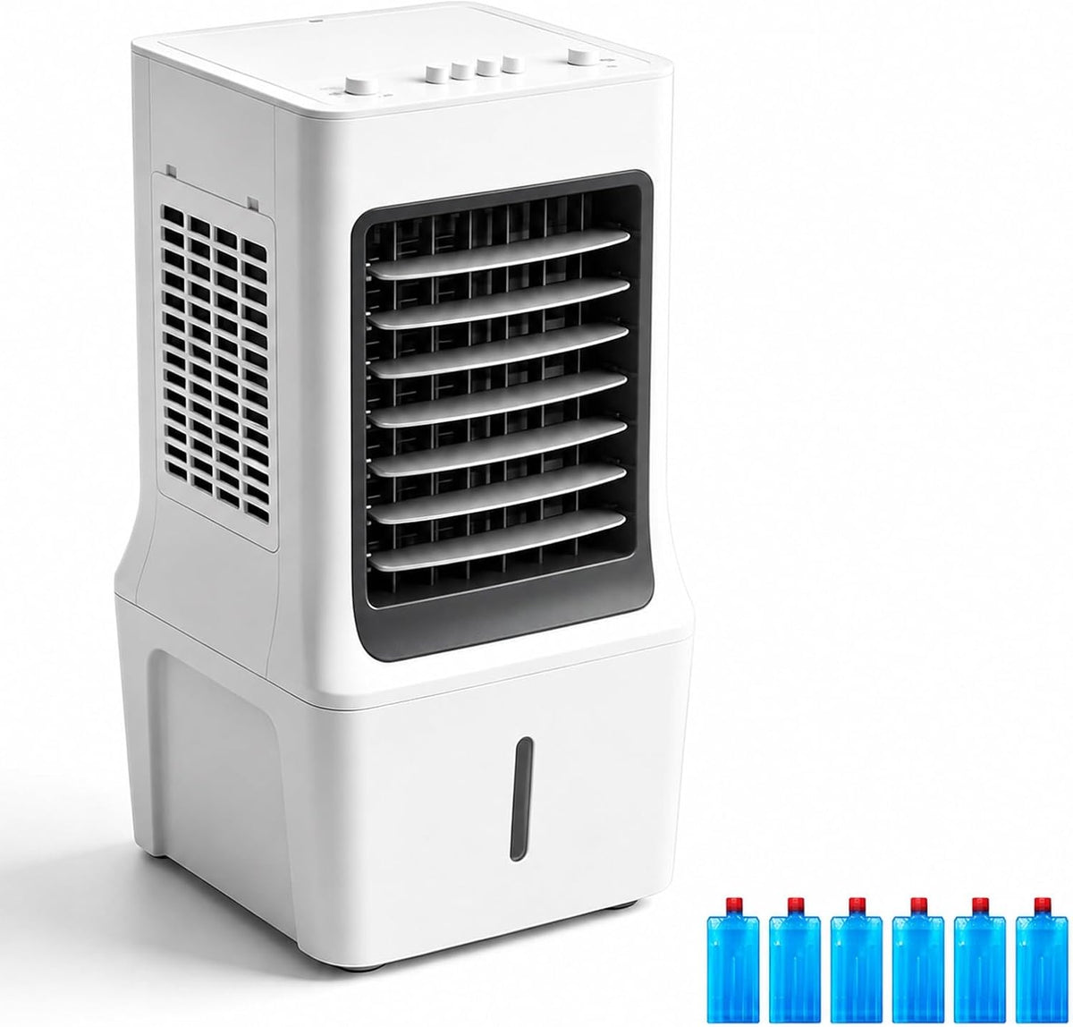 Ventilateur rafraîchisseur d'air, 27 × 27 × 58 cm., Blanc, de refroidissement par évaporation silencieux, petite pièce