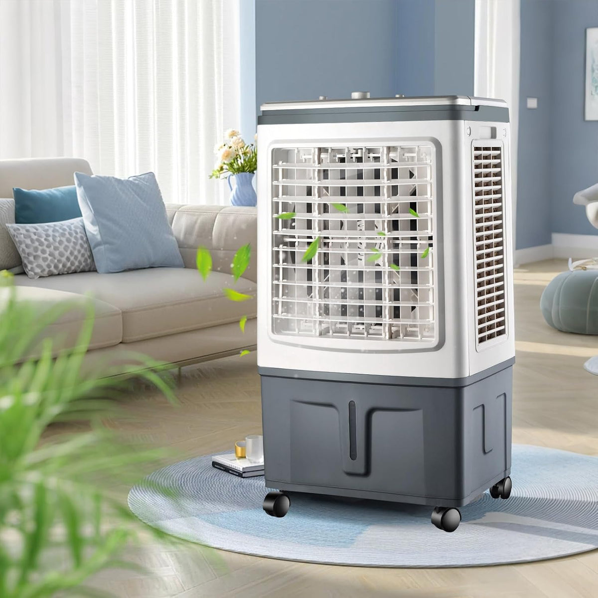 rafraîchisseur d'air, 100 W, 30 L, 3000 m, Blanc, Unité Évaporative Sans Évacuation avec ³/h, Puissant Ventilateur Humidificateur