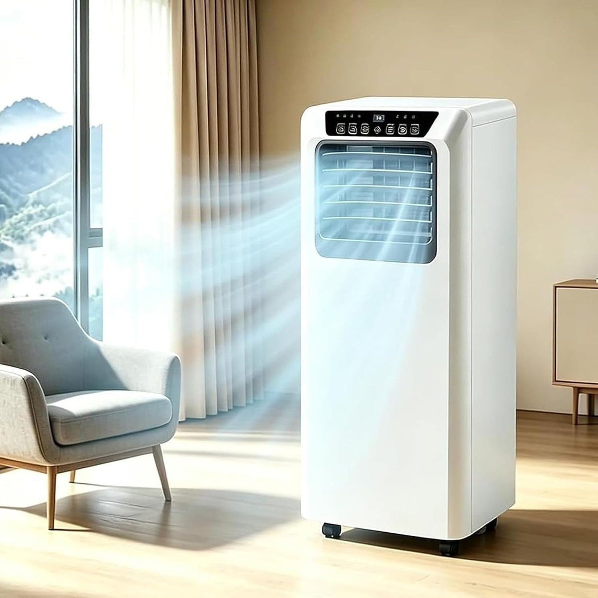 DAEFAG climatiseur portable, 9000 BTU, 42 dB, 7000btu, Noir, Climatiseur Mobile 3-en-1 7000/ Réversible, Déshumidificateur et Ventilateur