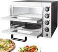 Fitlin four à pizza, acier inoxydable, Noir/Argenté, de comptoir avec minuterie, four grille-pain à tiroir à pizza à deux étages