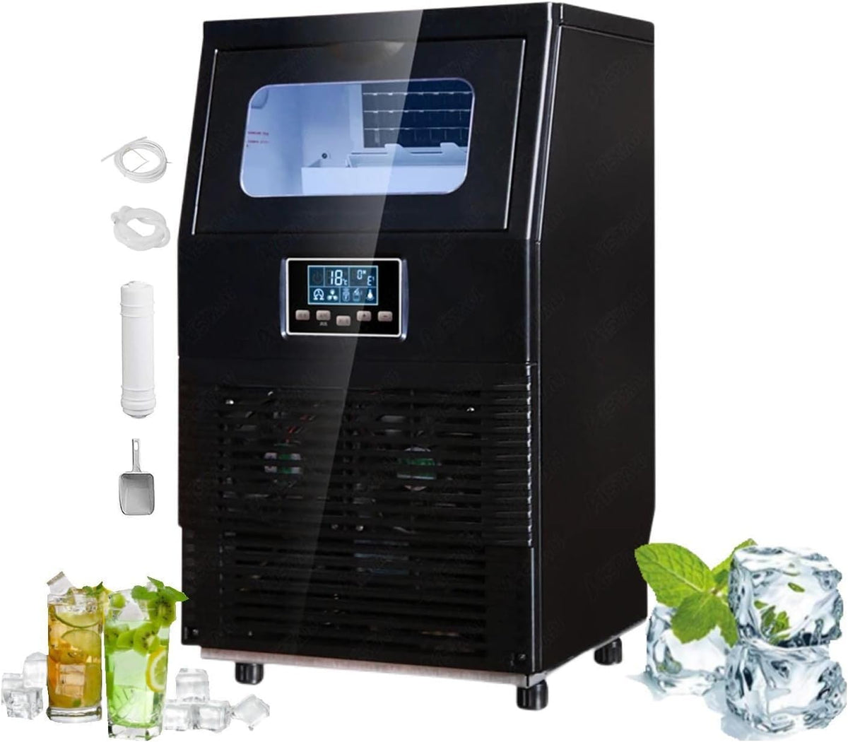 PanHuiWen machine à glaçons, 345*339*602 mm/13.6*13.4*23.7in, 200 W, 220 V/50Hz, 4 kg, 40 kg, Noir