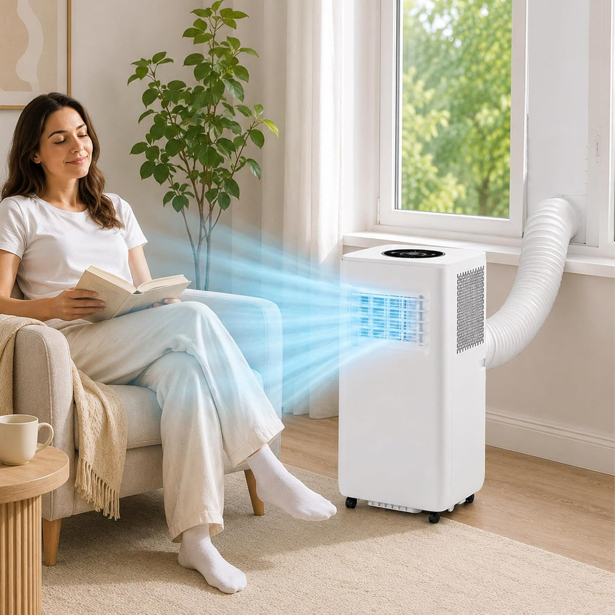 climatiseur portable AETEREOS, 13000 BTU, 4000 W, 48 dB, Blanc, Clim Mobile 4 en 1 Silencieuse, Refroidissement