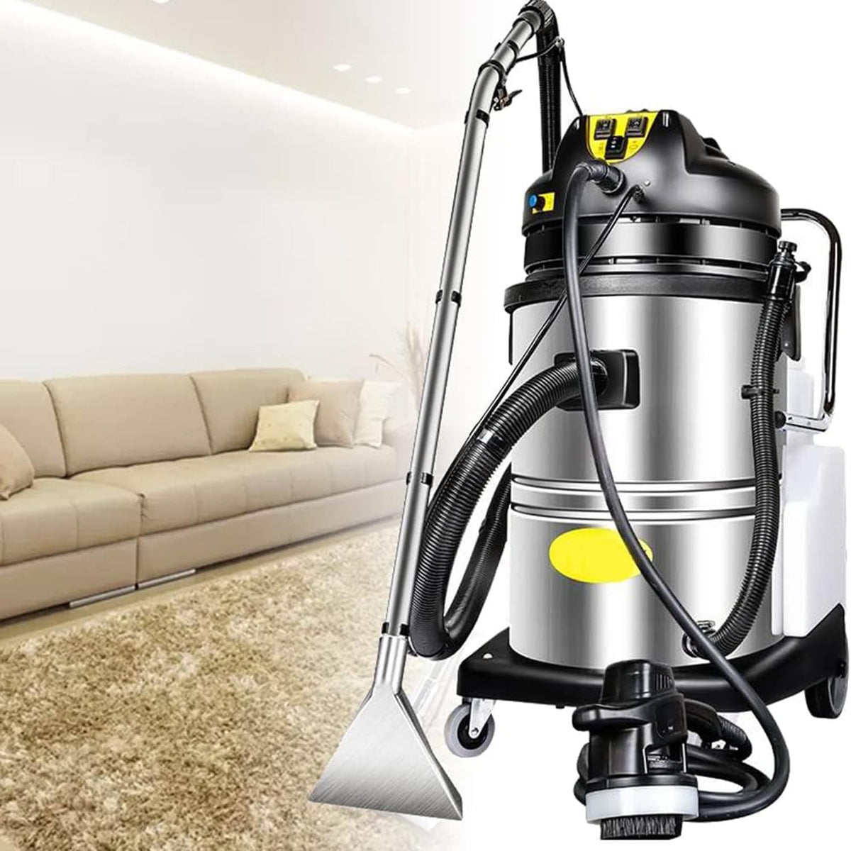 Qiang canapé, 40 L, Noir, Machine de Nettoyage Tapis Professionnelle, Aspirateur Humide et Sec, Double Réservoir d'Eau