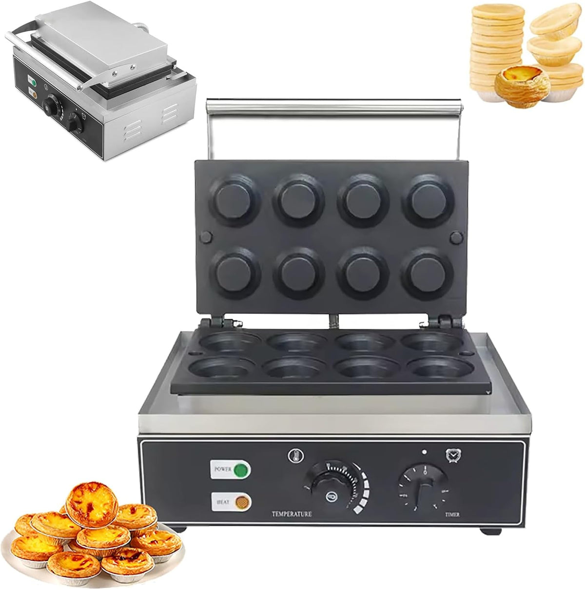 RSPPPJQ gaufrier, 435 x 410 x 305 mm, 1550 W, Noir, professionnel antiadhésif double face, machine à tartelettes aux œufs et pâte feuilletée