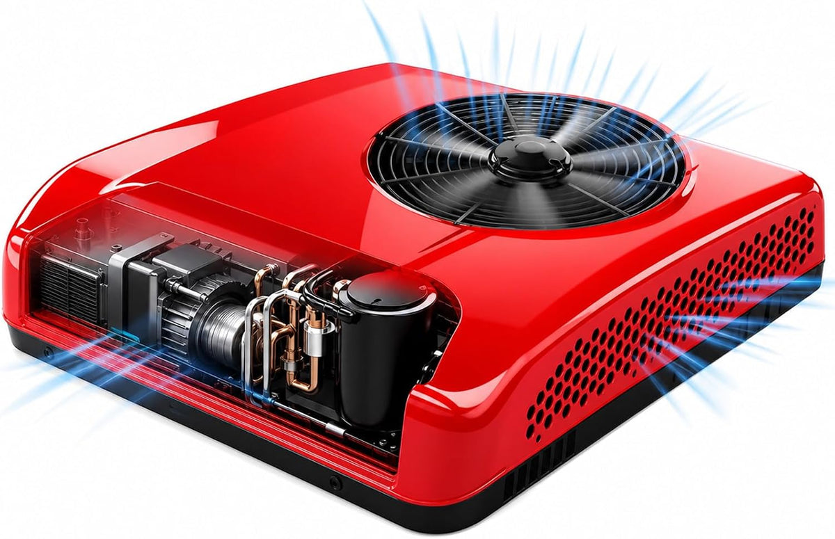 GwlThixion Climatiseurs, 24 V / 12 V, 12 V, 24 V, Blanc/Rouge, Climatiseur De Toit pour VéHicules De Loisirs