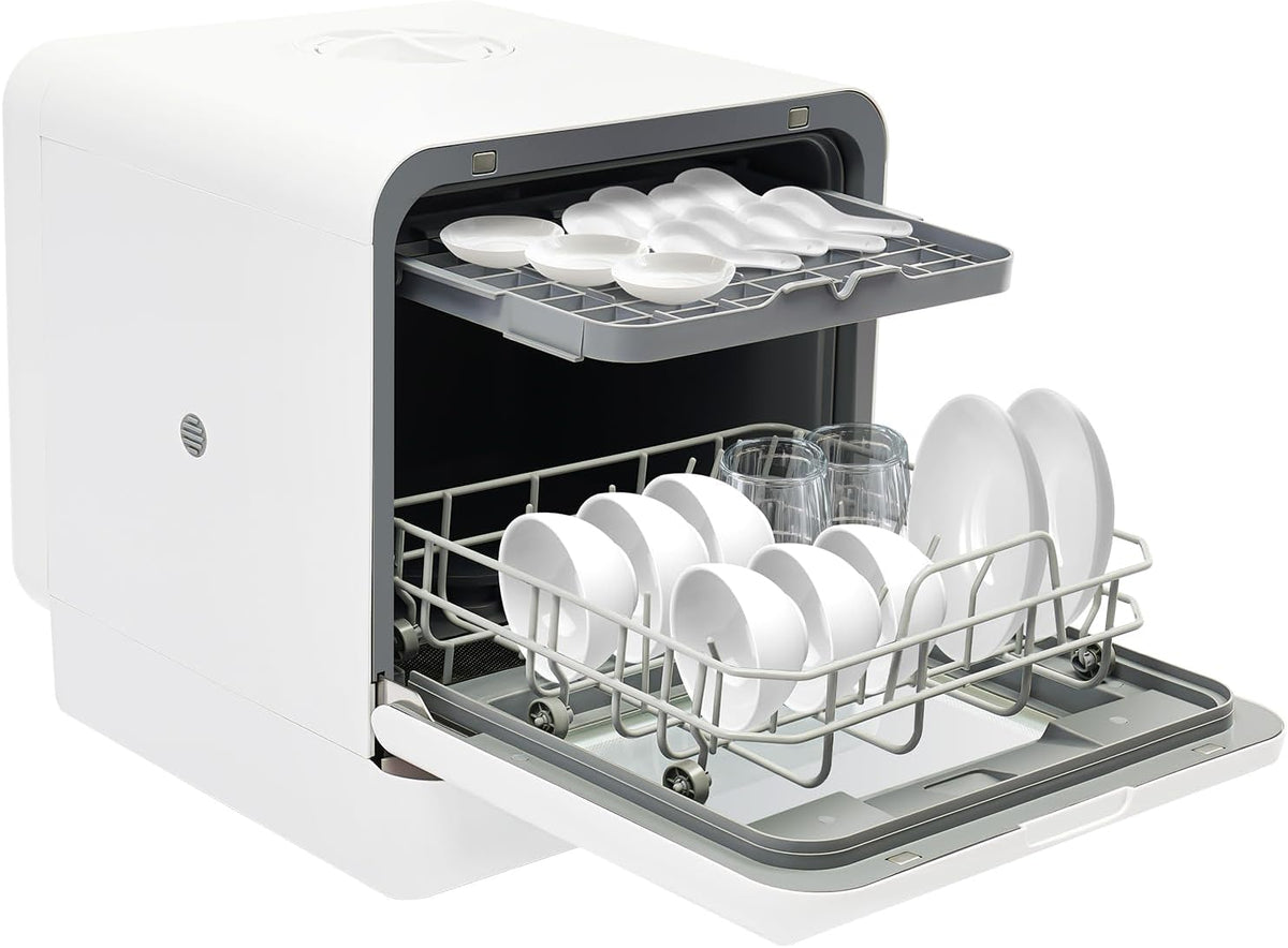 Xigner Lave-vaisselles compacts, QLK-T18., 41 x 46 x 46 cm., 220-240 V, 50 Hz., 6 l, 1100 W, blanc., Mini lave-vaisselle de table